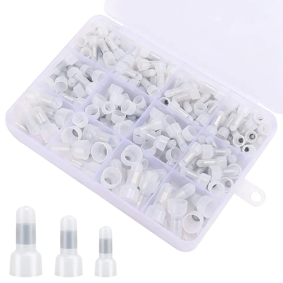 300pcs 10-22 AWG Closed End Crimp Cap Wire Connectors - Nylon, Copper Core, White