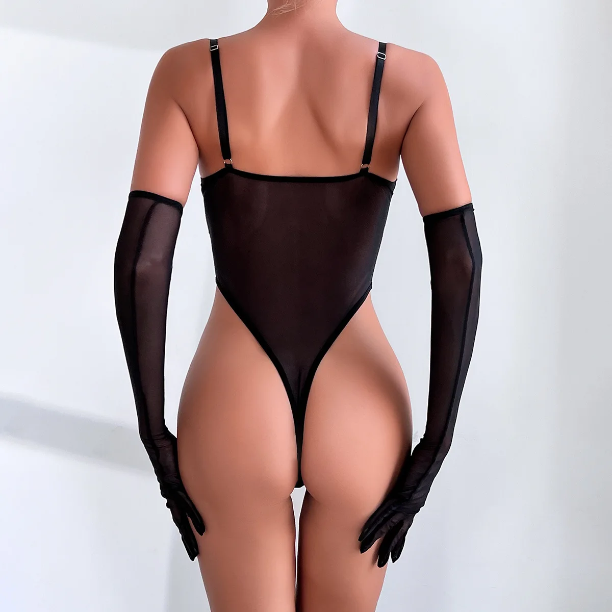 Sexy Lingerie Women Bodysuit Halter Backless Body-Shaping Tight Fitting Underwear With Gloves Black Naked Erotic Jumpsuit