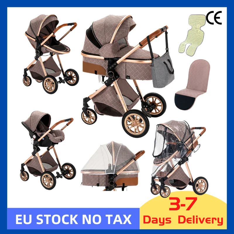 Cochecito de bebé 3 en 1, carrito de viaje portátil, plegable, paisaje alto,  marco de aluminio, coche para recién nacido, FR, nuevo - AliExpress