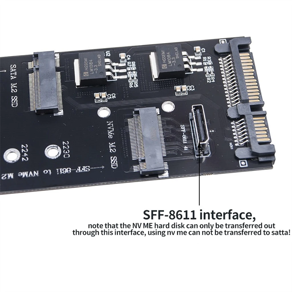 M.2 SSD 확장 카드, NVMe SSD에서 PCI-e SFF-8611 PCIe M2 어댑터 컨버터, NGFF SATA M.2 SSD에서 SATA 라이저용, 2 in 1 M.2