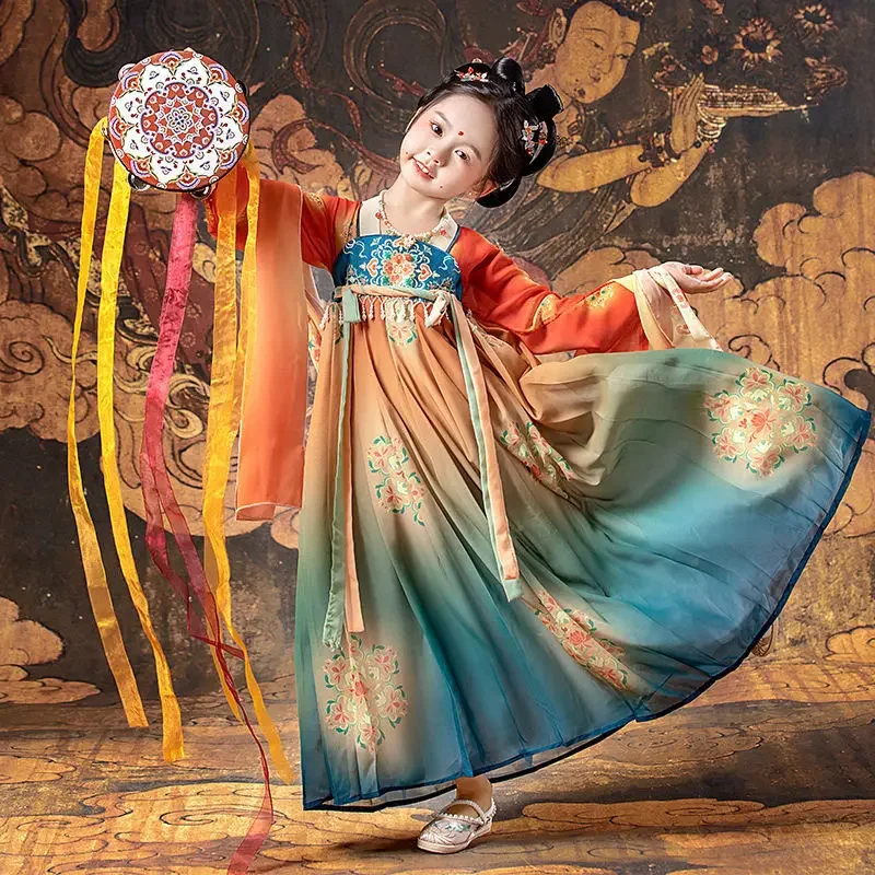

Ancient Chinese Style Ru Skirt Chinese silk Tang Dynasty Costume Girls Children Kimono Dance dress Costume cosplay Hanfu set