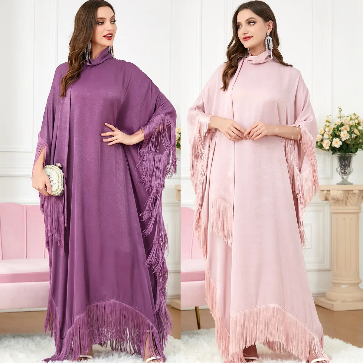 

Muslim Women Jilbab One-piece Prayer Dress Abaya Smocking Sleeve Islamic Clothing Dubai Saudi Black Robe Turkish Modesty