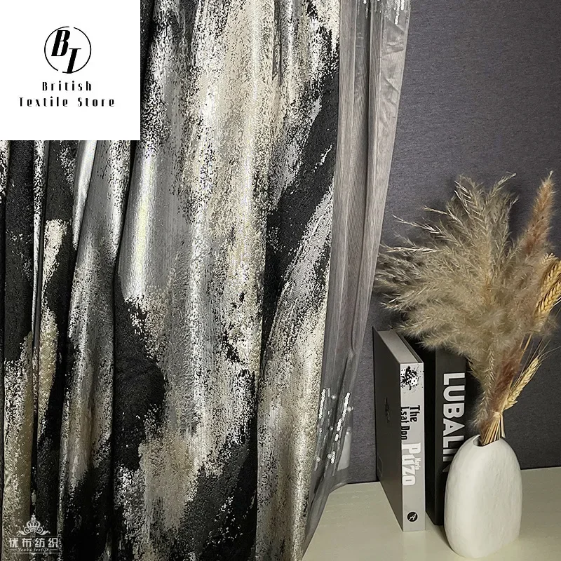 Modern Fashion Black High Precision Luxury Curtains for Living Room Bedroom Dining Blackout Jacquard Decor Window Grey Tulle 5