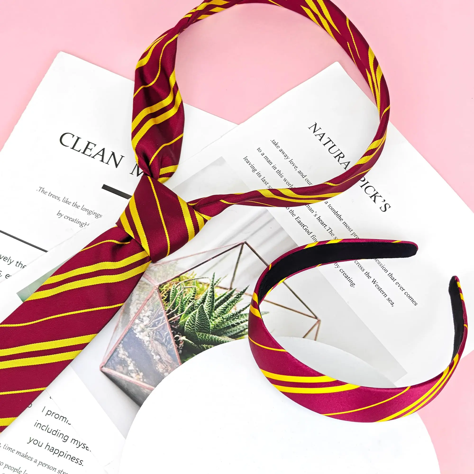 Burgundy and yellow striped headband wizard costume accessory set suitable for female adult girls to cosplay parties