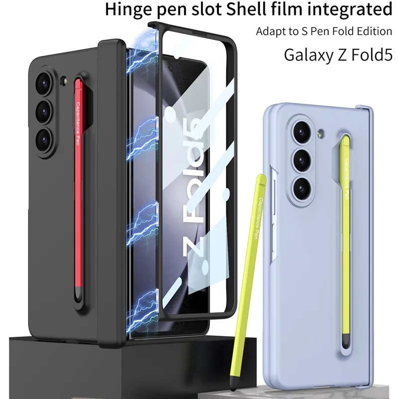 For Samsung Galaxy Z Fold 5 Case GKK Magnetic Hinge PC Anti-fingerprint Folding Cover with Glass Stylus Pen For Z Fold 5