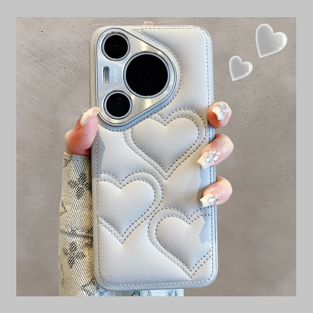 Luxury Electroplated Leather Phone Case with Cartoon Love Heart Design - Soft TPU Protective Back Cover
