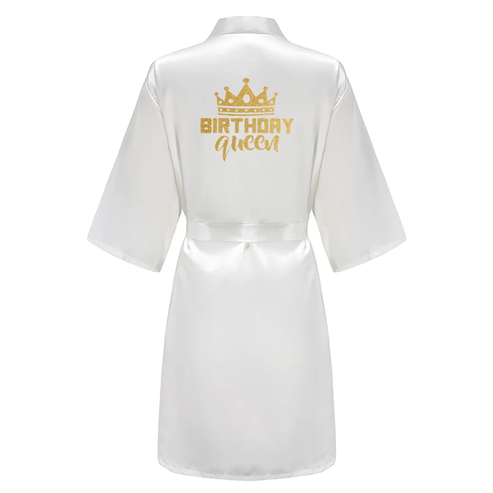 Women Sleepwear Silk Robe Sleepwear Pajamas Cotton Bathrobe Birthday Party Queen Squad Robes Satin Pamas Dressing Gown White Writing Kimono Bathrobe