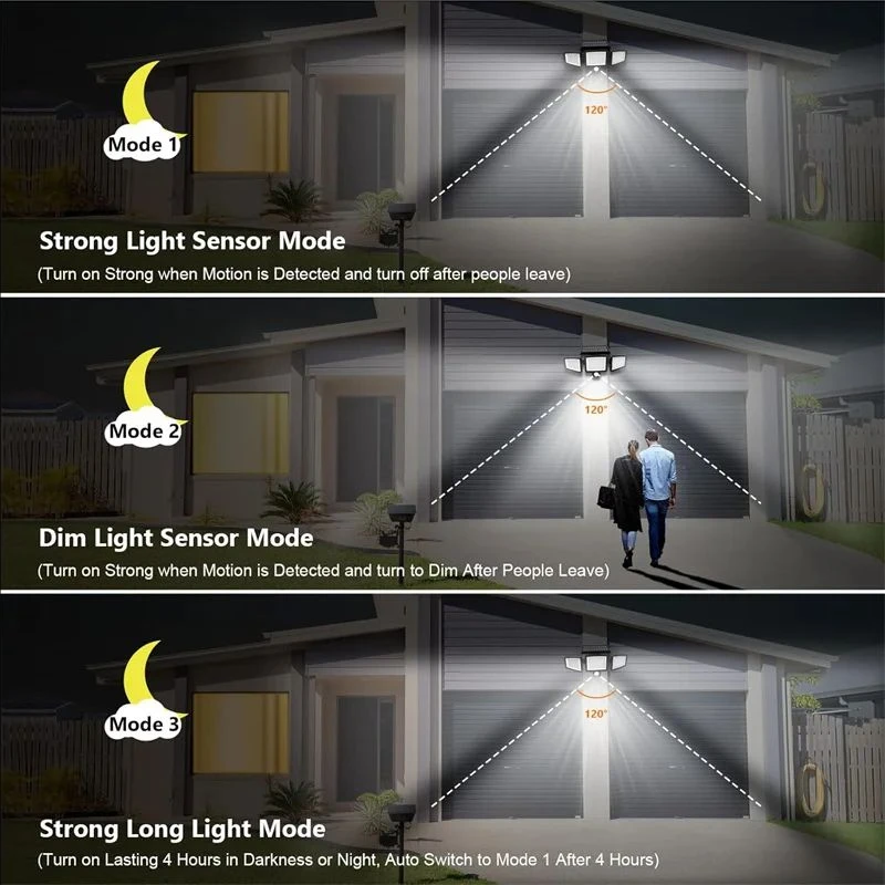 208LED Solar Outdoor Lights Security Lights with Remote Control 3 Heads Motion S