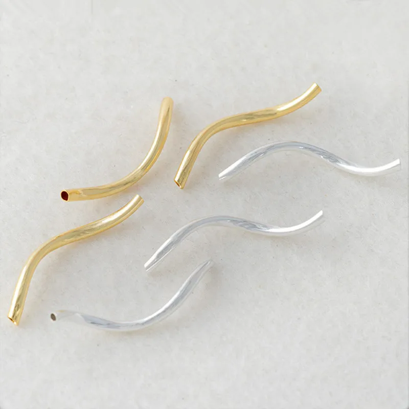 

100 PCS 2x30mm Metal Brass Tube Gold/ Silver Plated Curved Long Tube Beads DIY Accessories For Jewelry Making