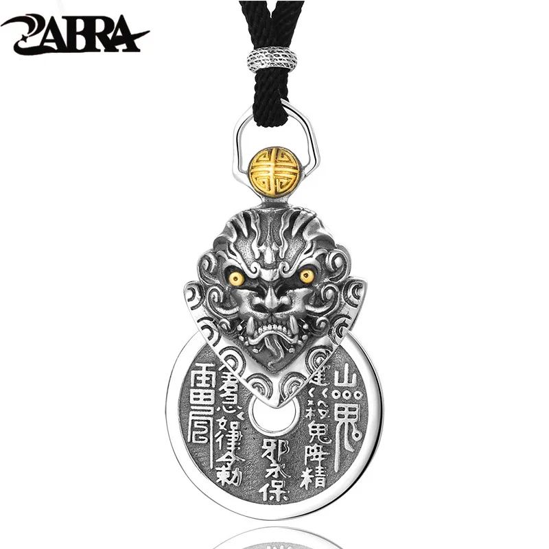 

ZABRA 925 Sterling Silver Buddha Pendant For Men Necklace Vintage Punk Rock Chinese Coin Jewelry Pendants For Male Biker Jewelry