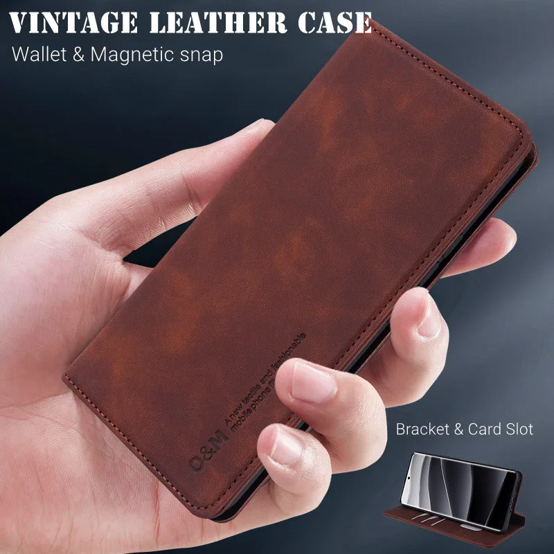 Leather Flip Wallet Case with Card Slot and Magnetic Buckle