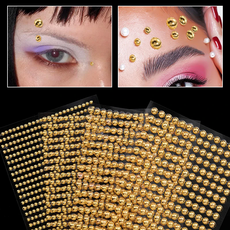 

Gold Pearl Eyes Face 3D Self Adhesive Nail Rhinestones Temporary Tattoo Gems Jewelry DIY Body Art Accessories Festival Decor