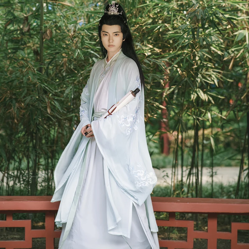 

Летняя рубашка с большими рукавами Yourqipao, ханьфу, свежий сказочный костюм для выступлений, традиционный китайский стиль, ханьфу для мужчин