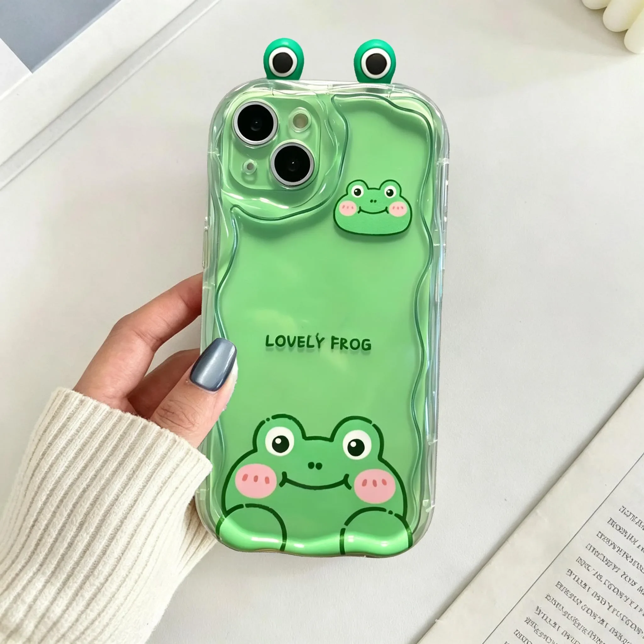 Adorable 3D Frog Rabbit Doll Toy Silicone Case - Cream Wave Design