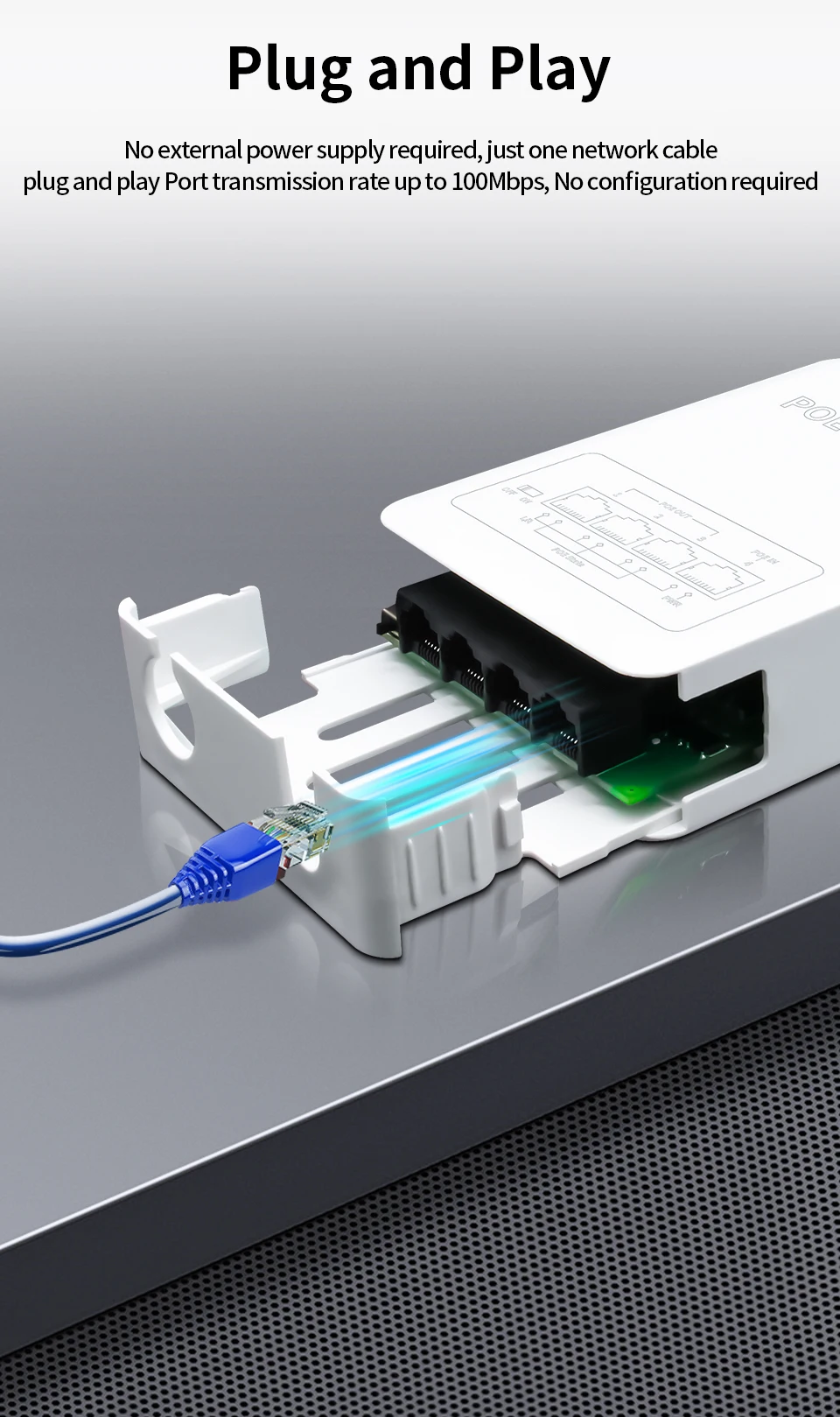 HORACO 4 Port POE Extender 100M Outdoor Regensicher POE Repeater IP30 VLAN 44-57V 30W für POE Kamera Wireless AP – Detail 8