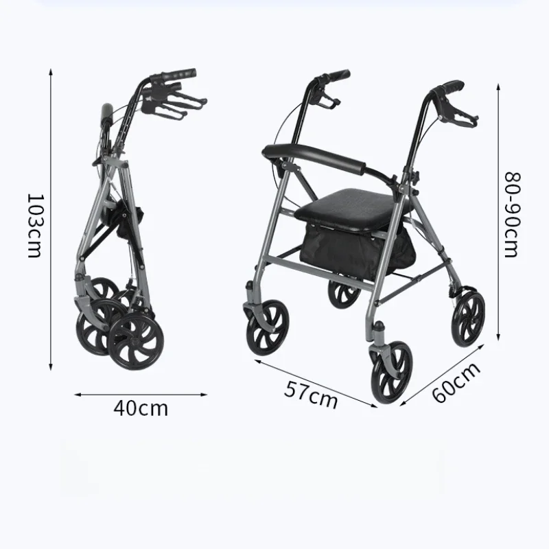 Walking Aid for The Elderly, Safe and Seatable Walker, Adjustable Height Assisted Mobility Scooter, One-Touch Folding Trolley 6