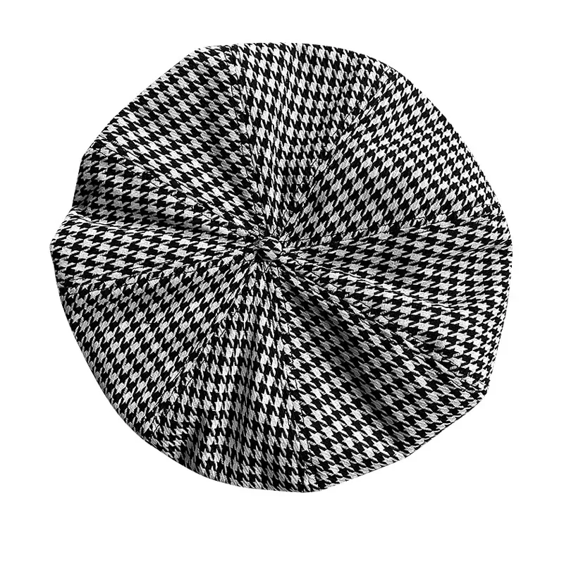 Cotton newsboy cap Berets hat Big Head Newsboy Cap Women Beret Vintage Painter Winter Hats Houndstooth Octagonal Caps Female Bone Male NC36