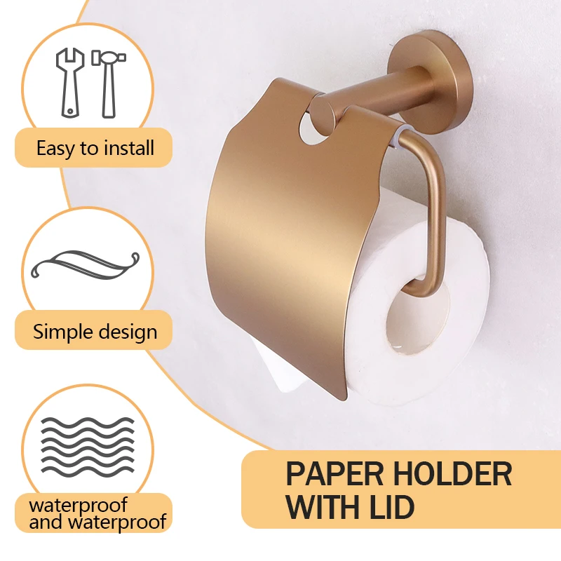 Rose Gold Robe Hook Roll Paper Holder Towel Ring Toiletbrush Holder SUS304 Towel Rack Toothbrush Soap Dish Easy Install
