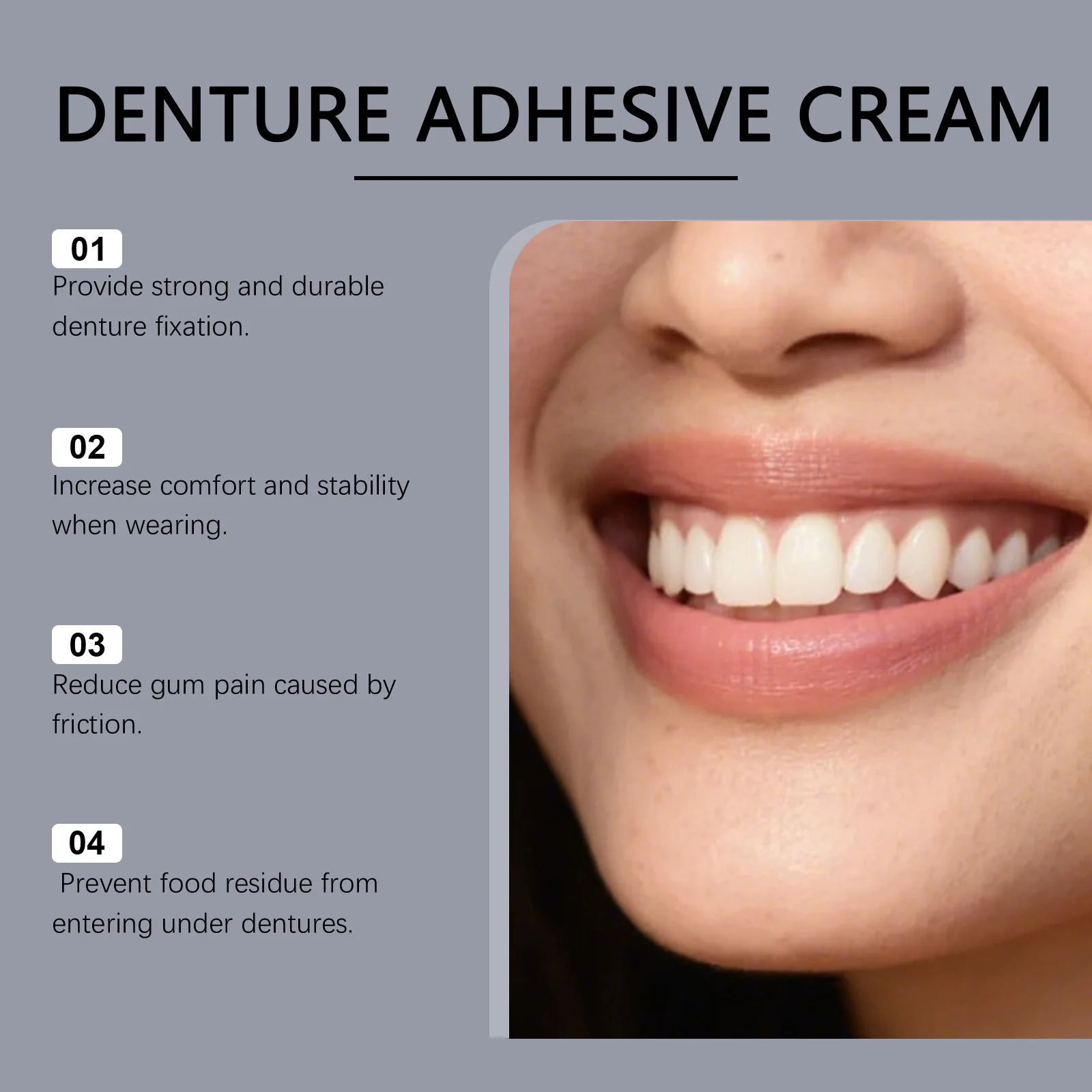 Denture Adhesive - Ensures Comfort & Aesthetics, Prevents Denture Slippage, Ideal for Daily Denture Care & Stabilization