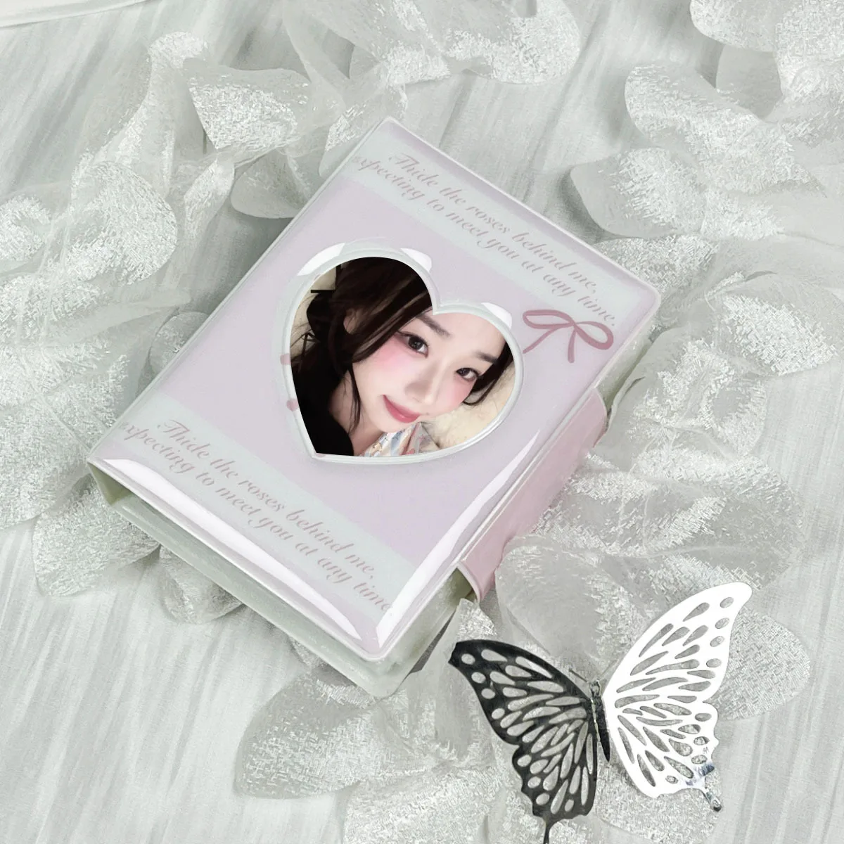 K-Pop Card Holder Mini Album 2.5 * 3.5 Heart-Shaped Hollow Cover Loose Leaf Folder, 56 * 87mm-63 * 88mm Card Specific Card Book 4