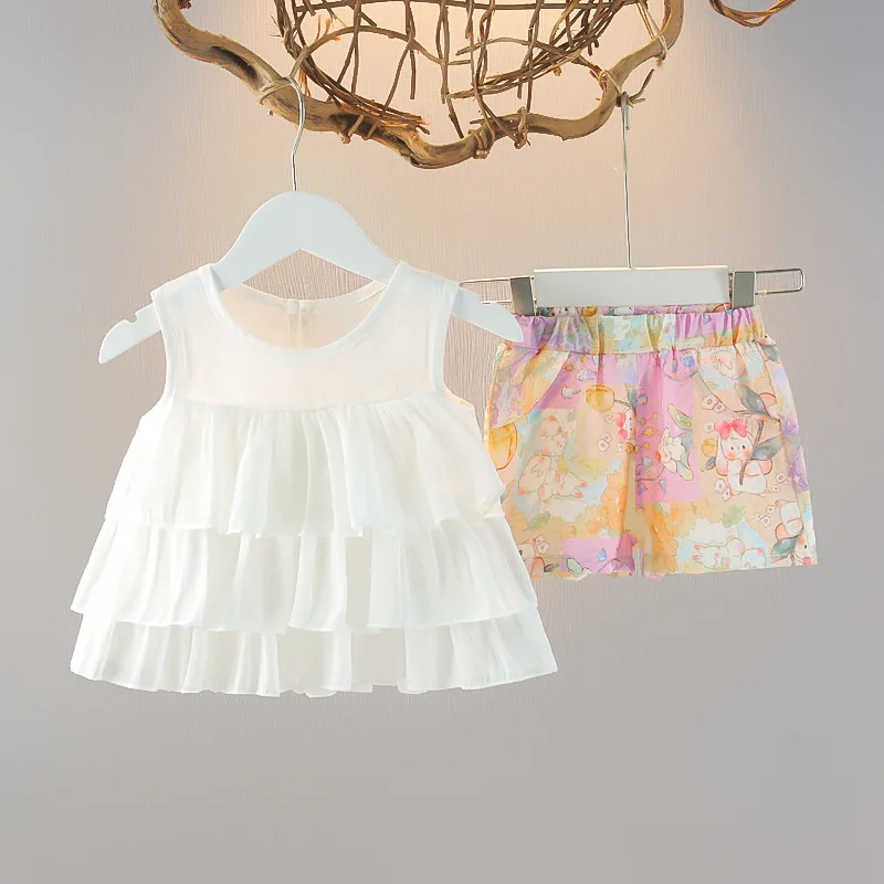 Description Picture 2 of itemGirls' Chiffon Floral Sleeveless Doll Shirt Set Summer New Style Stylish Comfortable Breathable Top Wholesale Set for Baby Girls