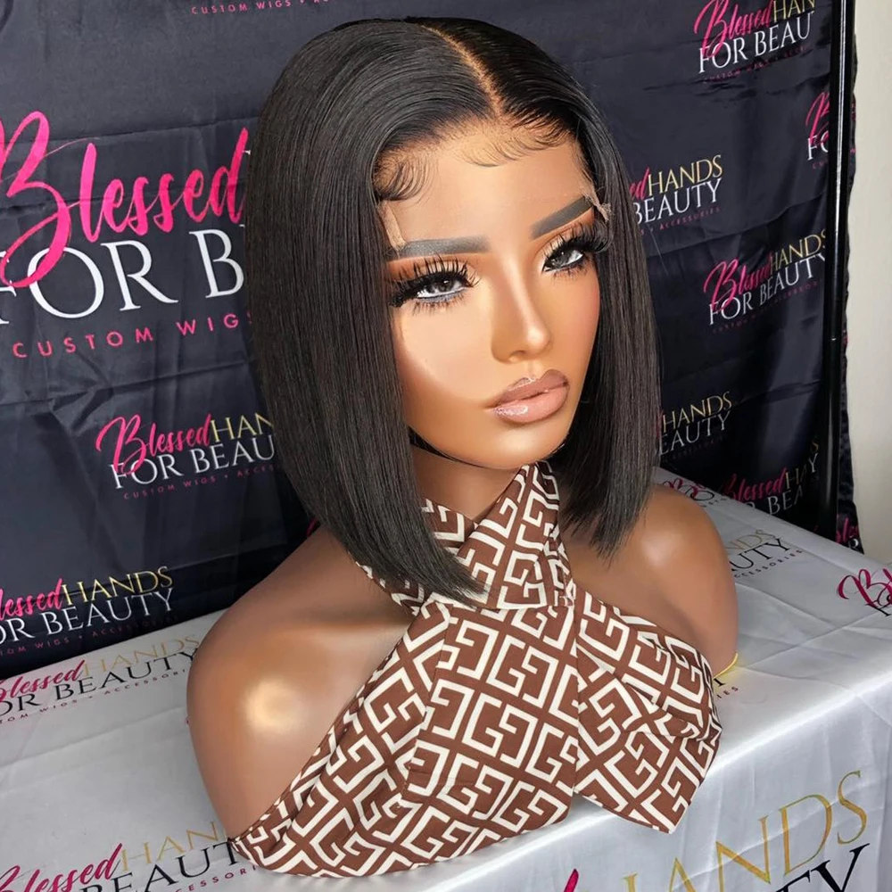 

Short Bob Lace Front Wigs For Women 4X4 Closure Wig Bone Bob Lace Wig Brazilian Human Hair Glueless 180% Density Hair 12 inch