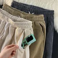 Men's Corduroy Pants Loose-Fit Straight-Leg Casual Pants Vintage Wide-Leg Nine-Point Pants Hong Kong Style Spring Autumn