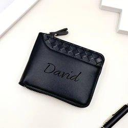 Personalized Luxury Faux Leather Men's Wallet with Embossed Design and Zip Closure (Black)