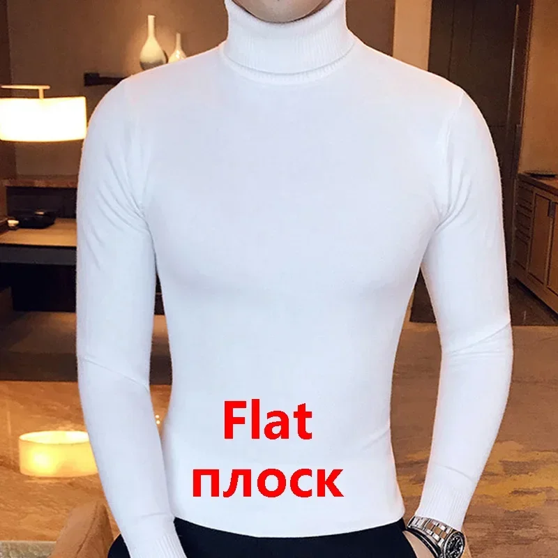 Men's High Neck Sweater Solid Color Pullover Knitted Warm Casual Turtleneck Sweatwear Woolen Mens Winter Outdoor Tops 6