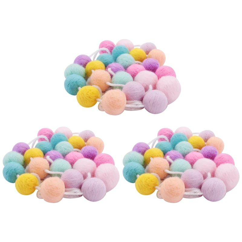 

3 Pcs Wool Felt Ball Garland Colorful Pom Pom Garland For Mardi Gras Easter Halloween Thanksgiving Christmas Decor