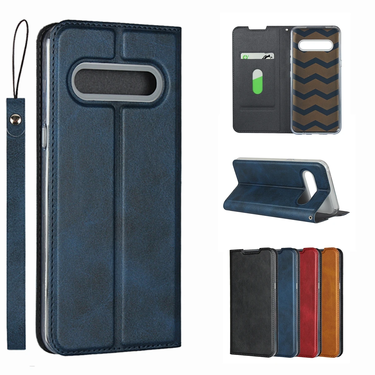 Custodia In Pelle Premium Per Lg V60 Thinq 5G / V60 Thinq 5G Uw Custodia Ultrasottile Retrò Flip Cover Magnetica Per Adsorbimento + 1 Cordino