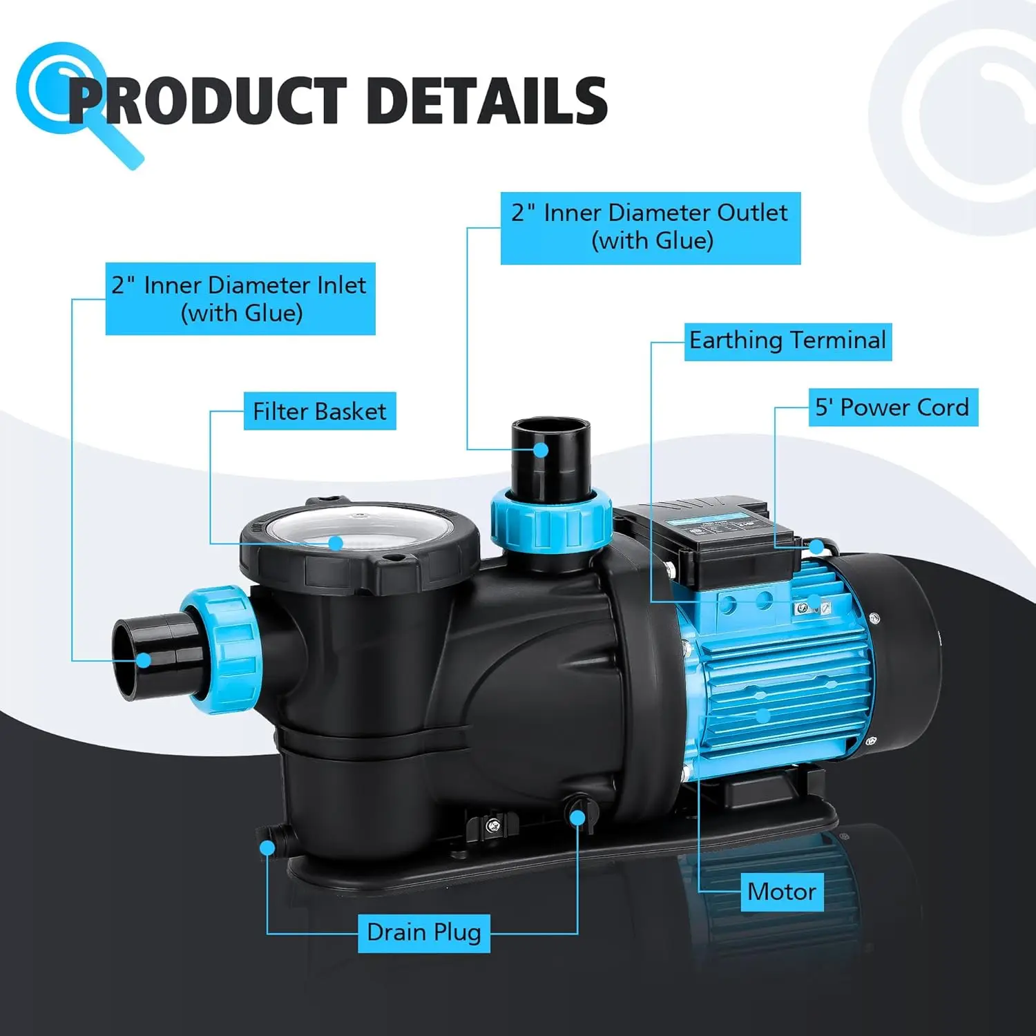 1.5 HP Pool Pump Inground 5790GPH Above Ground Swimming Pool Pump 115V High Flow Single Speed Powerful Self Priming Pumps