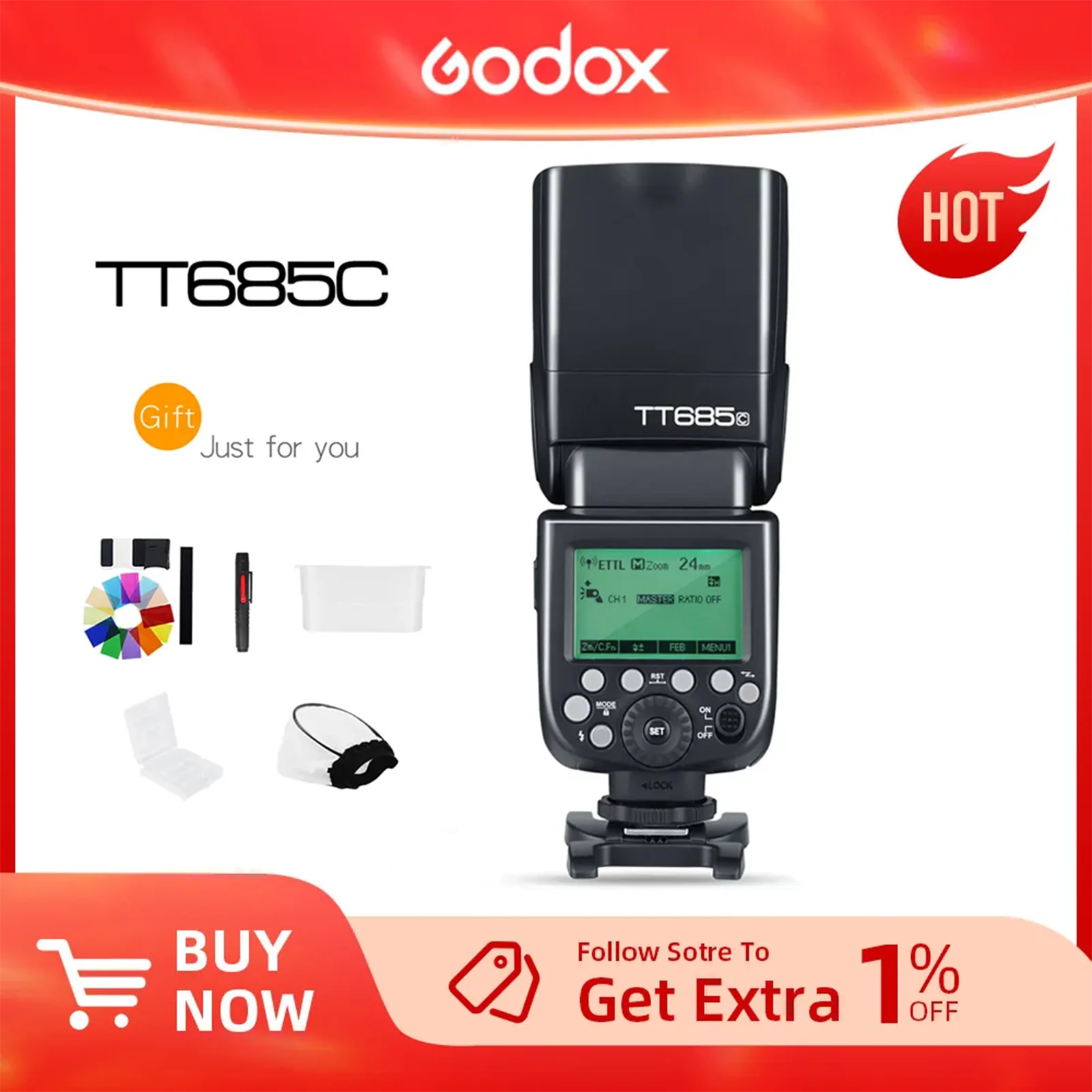 Godox TT685 TT685C TT685N TT685F TT685S TT685O TTL HSS Kamera Flaşı Speedlite Canon Nikon Sony Fuji Olympus Kameralar için