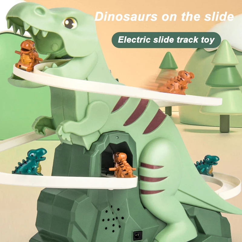 New internet celebrity dinosaur assembly puzzle fun electric slide track toy car birthday gift