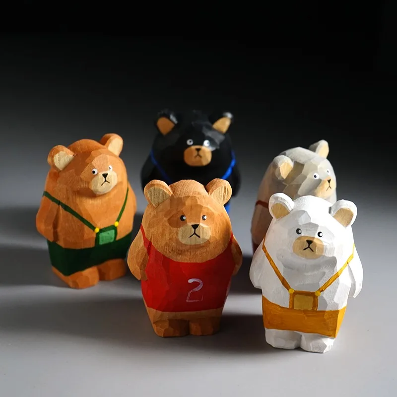 Charming Hand-Carved Bear Cub Wood Sculpture - Cartoon Style Ornament Decor Gift