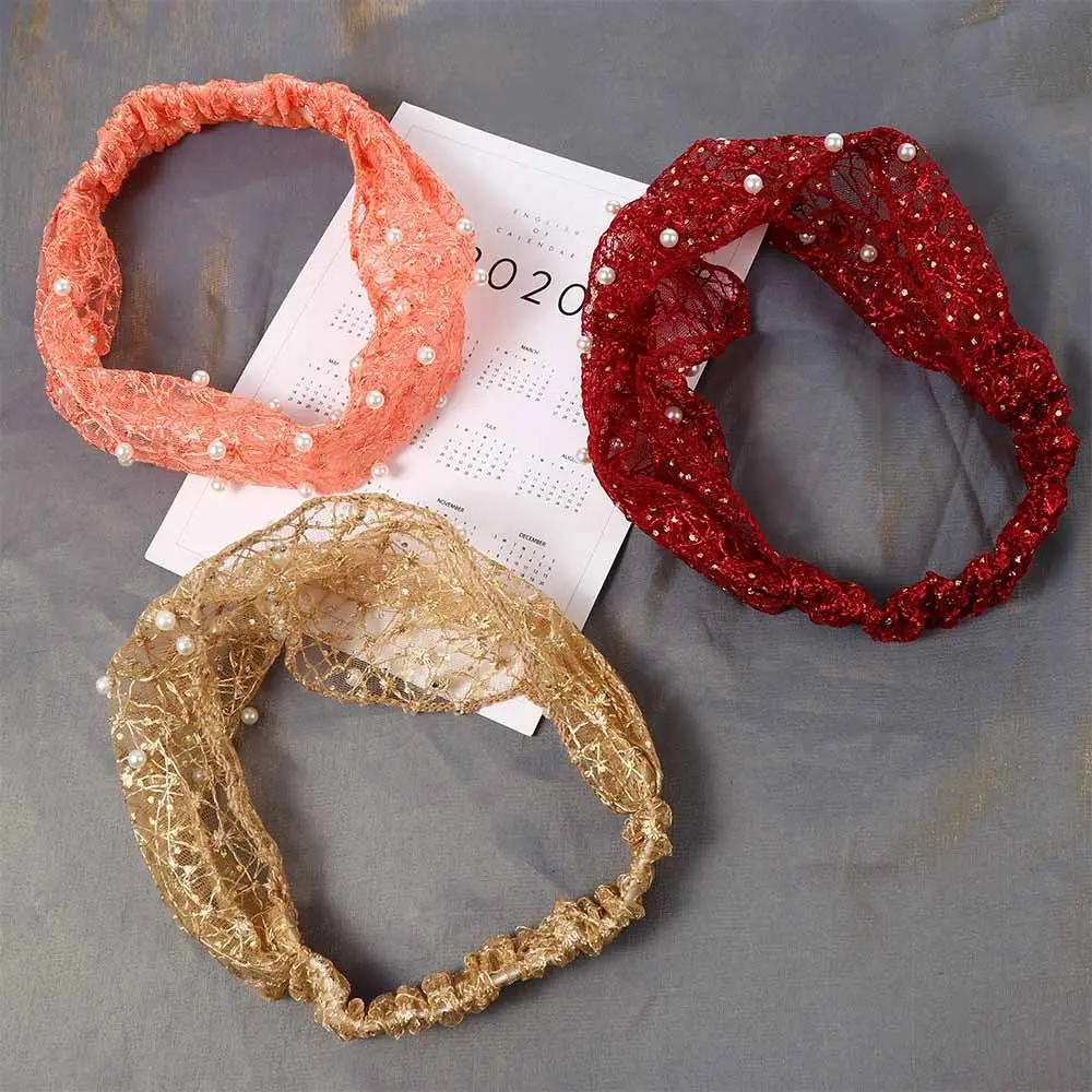 

Женская Кружевная повязка на голову, с жемчугом