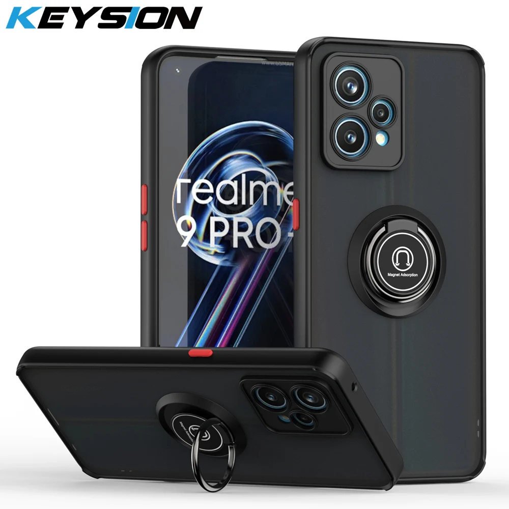 KEYSION Fashion Matte Case for Realme 9 Pro+ 9i Transparent Ring Shockproof Phone Cover for OPPO A96 A95 A94 A76 A36 A74_voghion.com