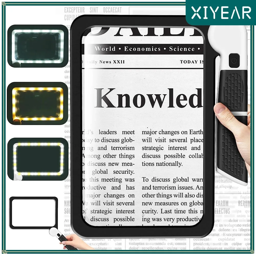 

5X Magnifying Glass For Reading Large Folding Lighted Magnifier With 48 LED Lights 3Modes Rectangular Handhold Magnify Lens Gift