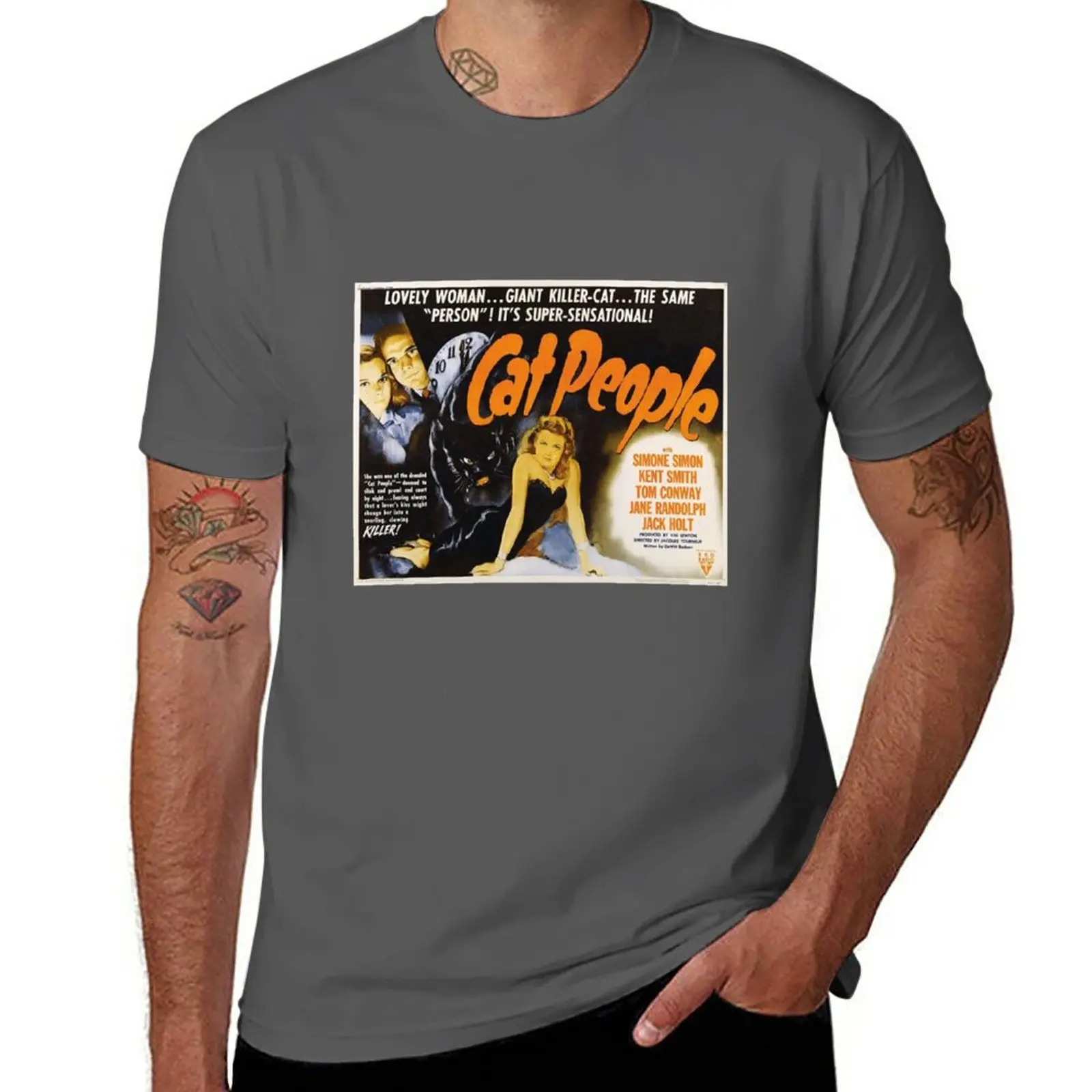

New Cat People (1942) - Vintage Movie Poster T-Shirt t shirt man vintage t shirt black t shirts for men