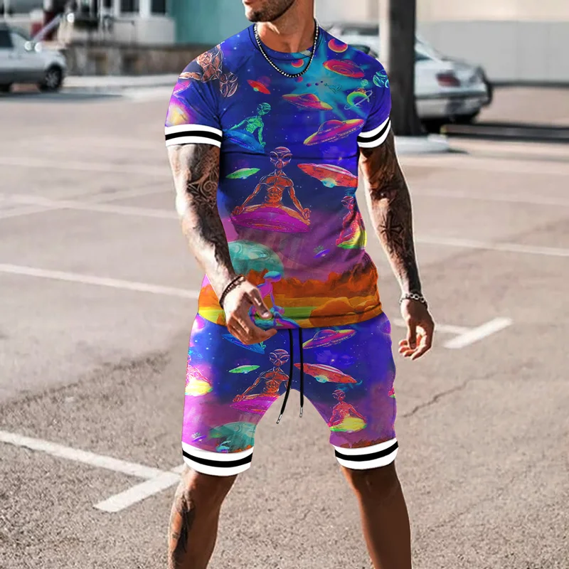 

3D Print clothing set Men Cotton Sports Suits outfits 2023 New Summer Tracksuit Casual 2 Piece Sets Short Sleeve Tshirts+Shorts