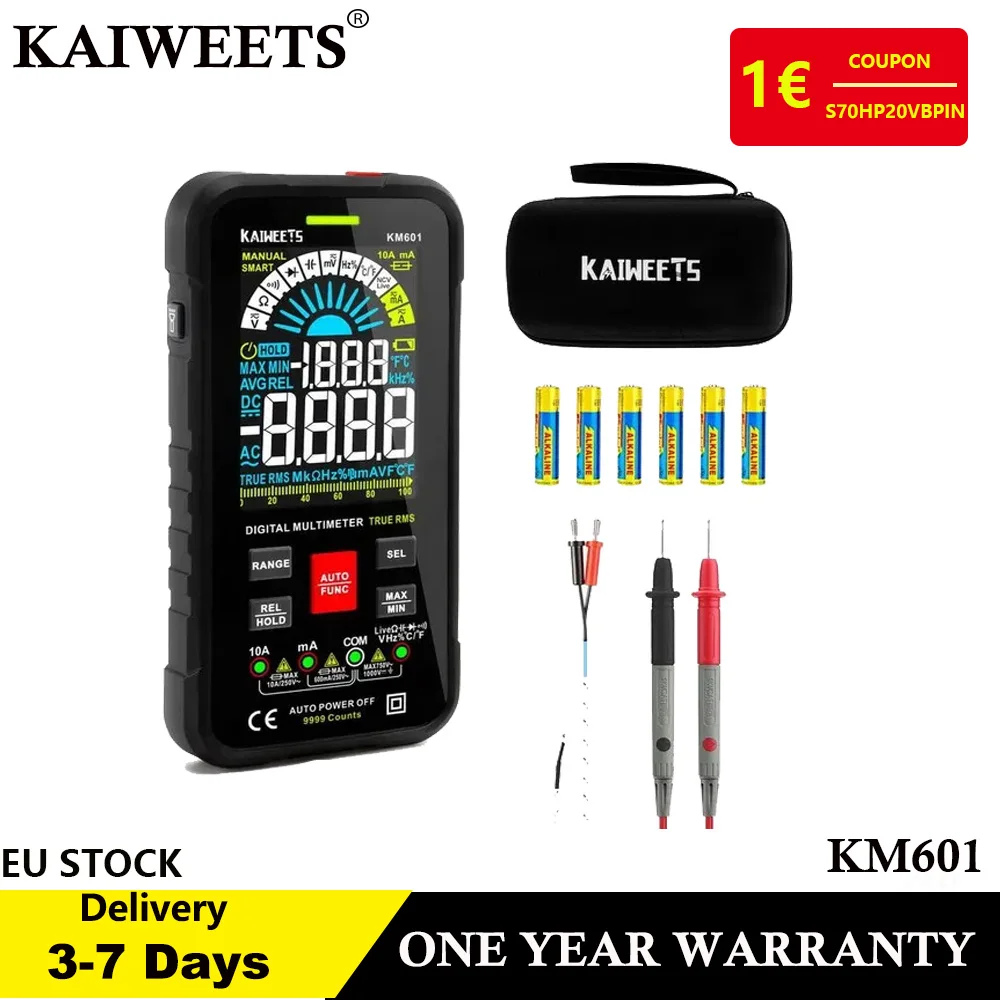 Kaiweets Km601 Multimetro Digitale Intelligente 10000 Conteggi True-Rms Dc Ac Tensione Capacità Ohm Hz Tester Meter