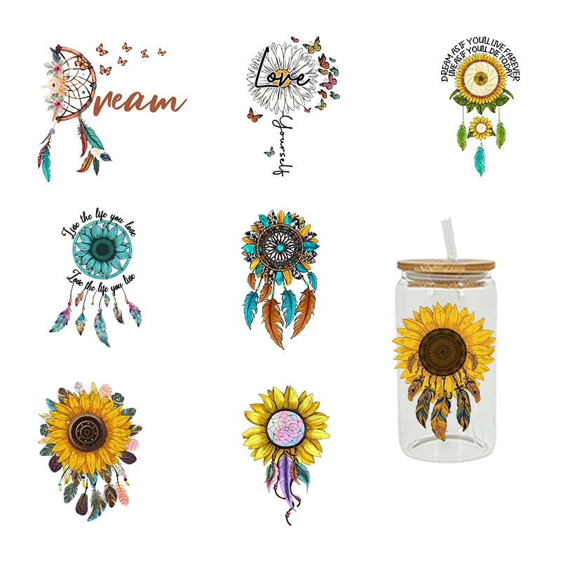 UV DTF Transfer Sticker Flowers Sunflower For The 16oz Libbey Glasses Wraps Bottles Cup Can DIY Waterproof Decals D3829