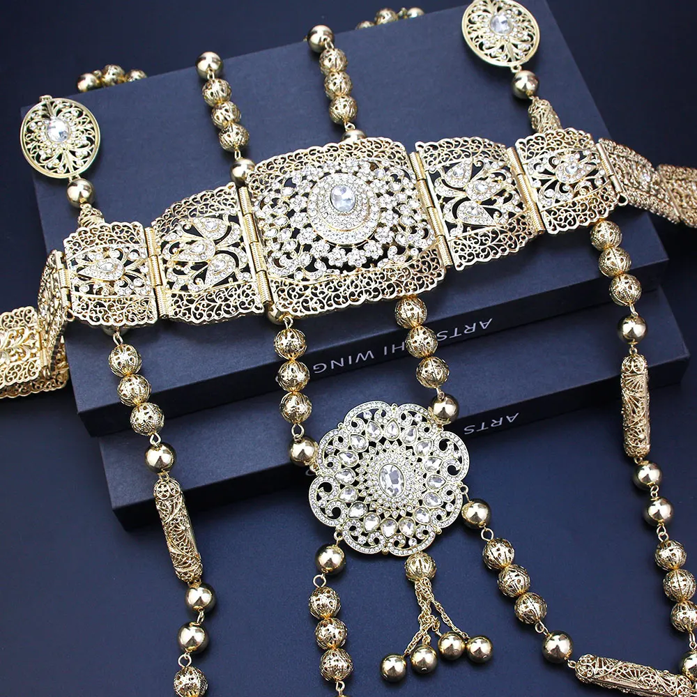 Neovisson Fashion Style Morocco Jewelry Gold Color Belt Shoulder Chest Chain Sets Women Body Jewelry Bride Favorite Gift