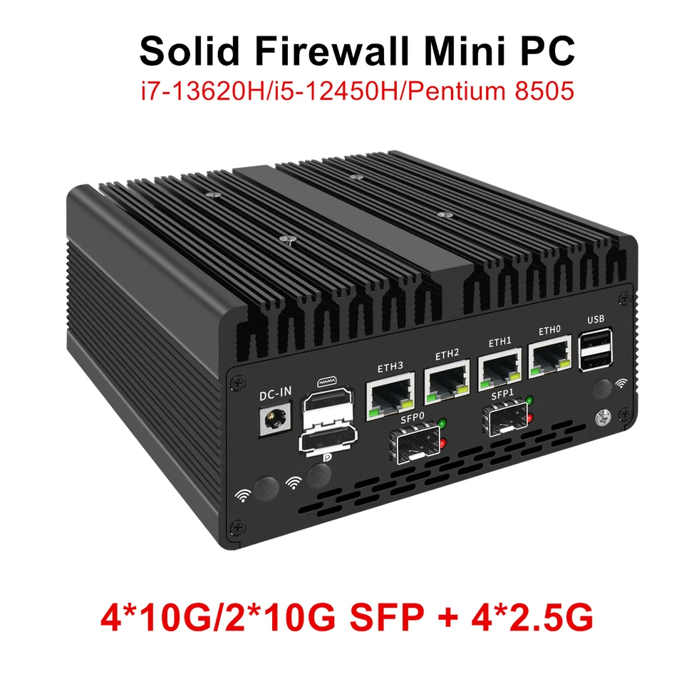 Topton Pentium8505搭載 2.5Gbase-T SFP4ポート Solid Fanless Mini PC with Firewall Intel Pentium Gold 8505
