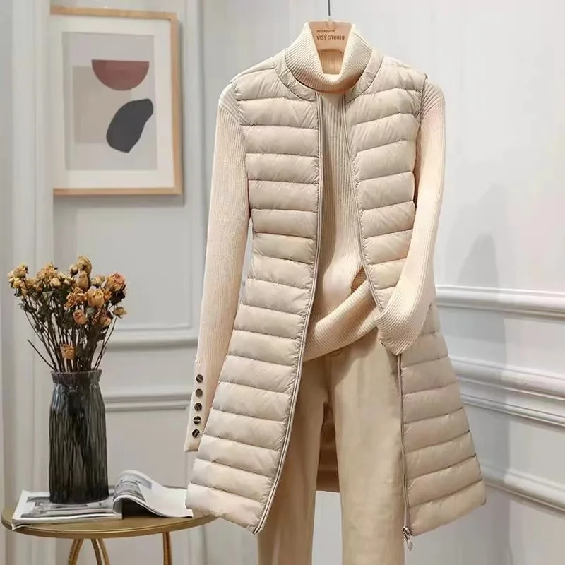 2023 New Down Jacket Woman Ultralight Winter Coat for Women Long Duck Down Vest Portable Sleeveless Fashion Warm Waistcoat