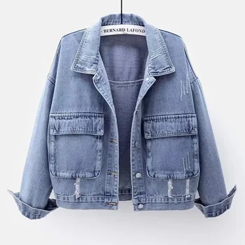 Trendy Plus Size Denim Jacket Loose Fit BF Clip On Short Top For Women New 2021 Style European And American Autumn Winter 1