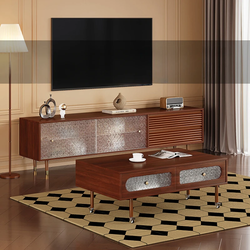 TV cabinet retro style multifunctional coffee table combination living room home storage