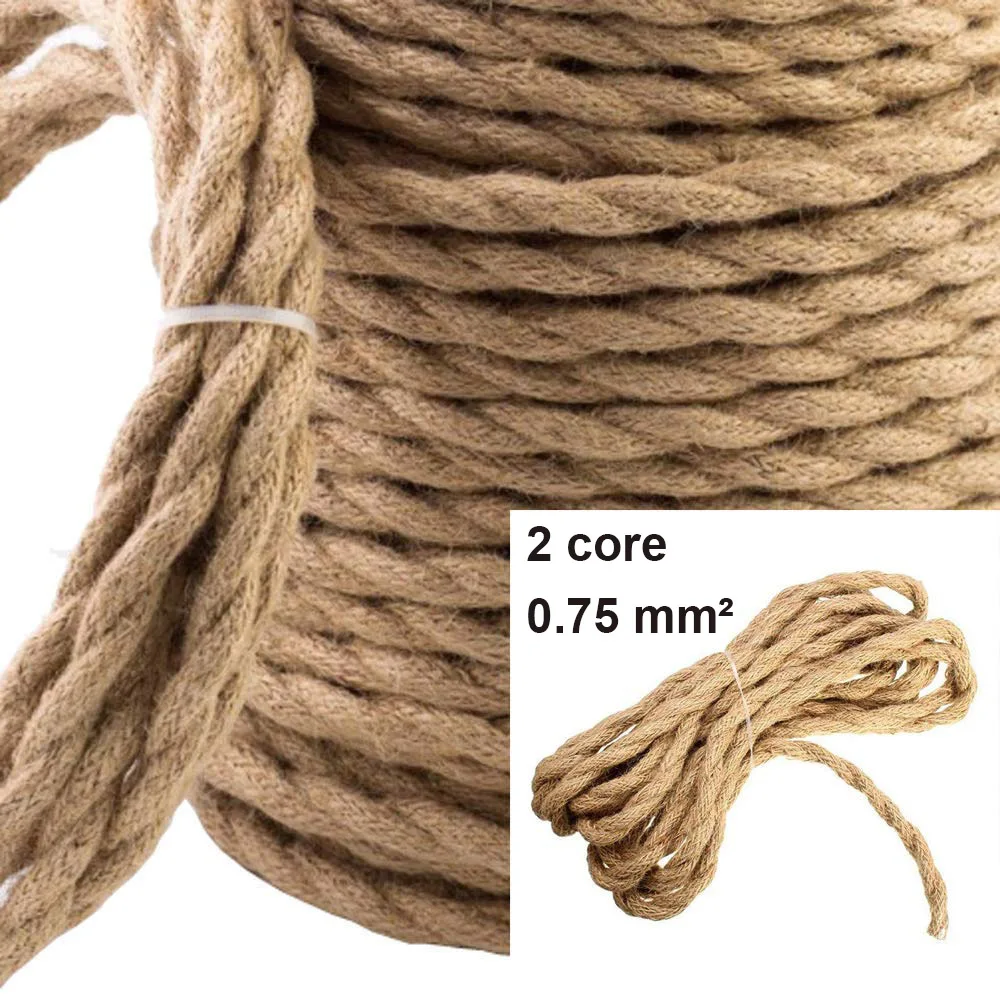 Cabos de Fio Elétrico Retro Núcleo Torcido Cabo Corda de Cânhamo Cobre Cabo da Lâmpada do Vintage Tecidos Têxteis Luz Pendente 2×075 Milímetros ²