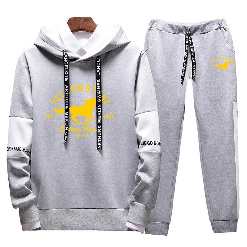 Movie Huangshi Dutton Ranch Men's Tricolor Sweater suit hoodie sweatpants sportswear 2-piece suit