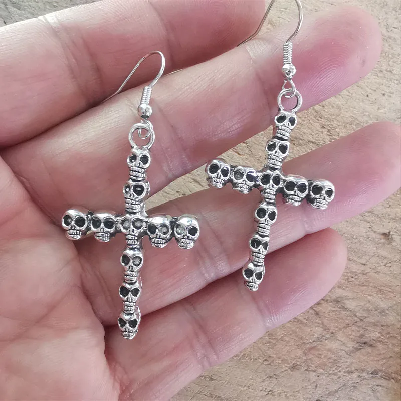 Dangle Earrings Drop Earrings Cross Earrings Vintage Skull Cross Drop Dangle Earrings For Women Halloween Jewelry Goth Punk Gothic Accessories Large Steampunk
